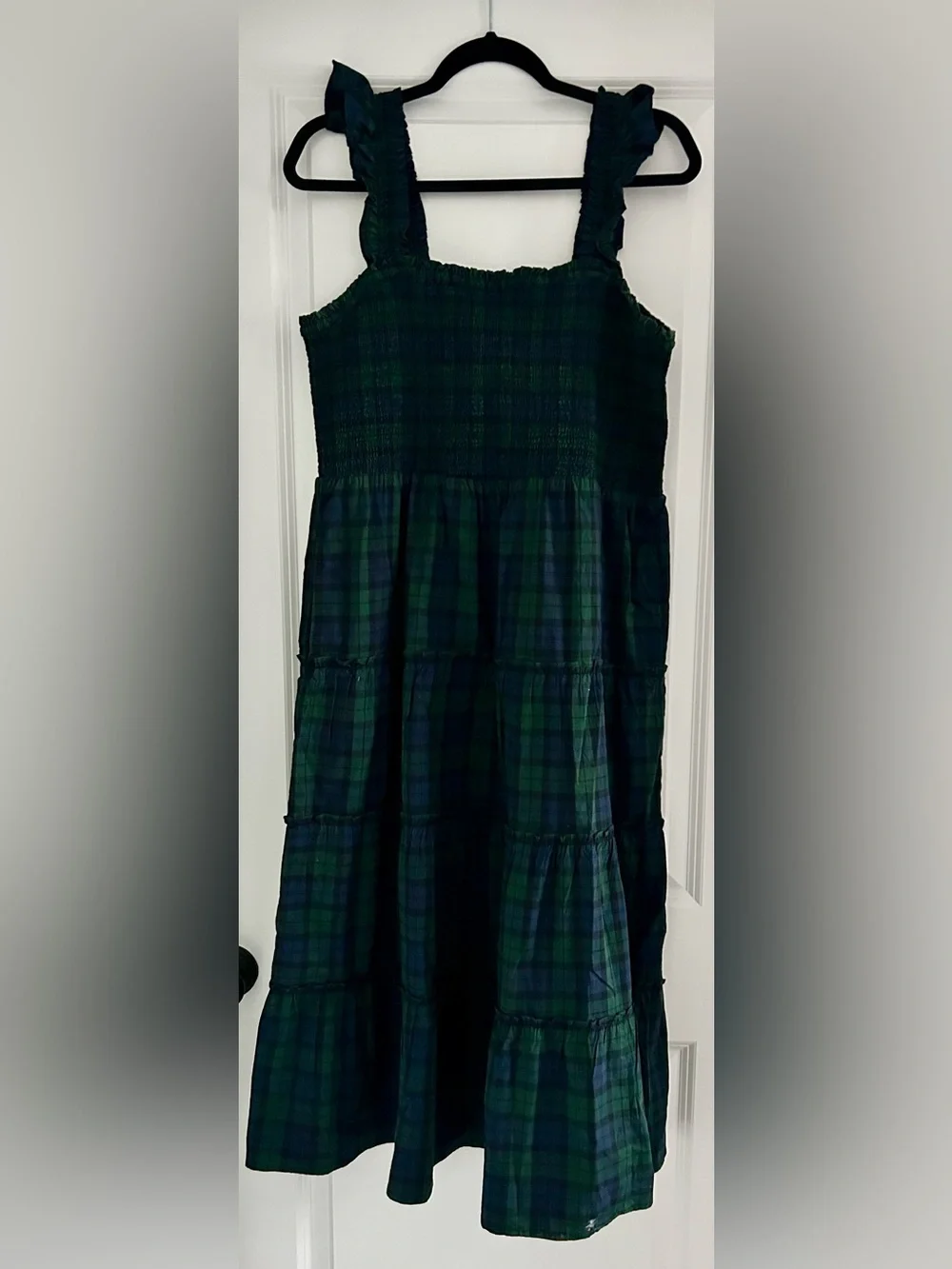 J. Crew Green and Black Smocked Top Maxi Dress